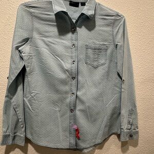 Tribal Blue Button Down Shirt, small polka dot design